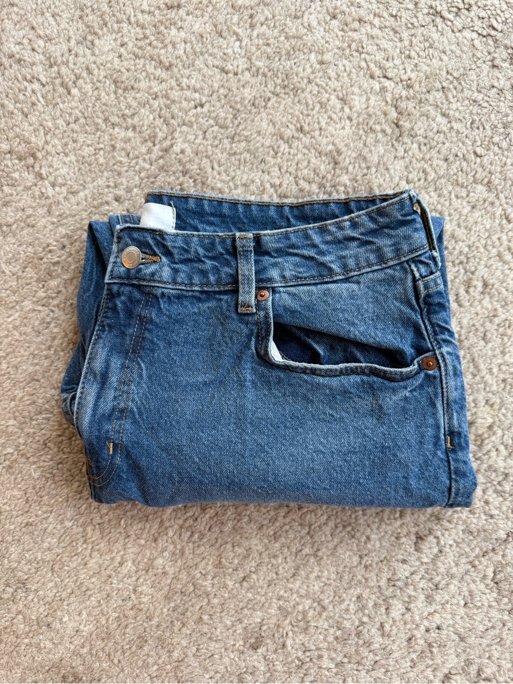 H&M Women’s 14 Blue Denim Mom Jeans Slim Tapered High Rise Ankle Length